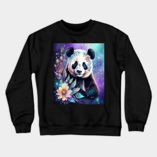 Fantasy, Watercolor, Panda Bear With Flowers and Butterflies Crewneck Sweatshirt